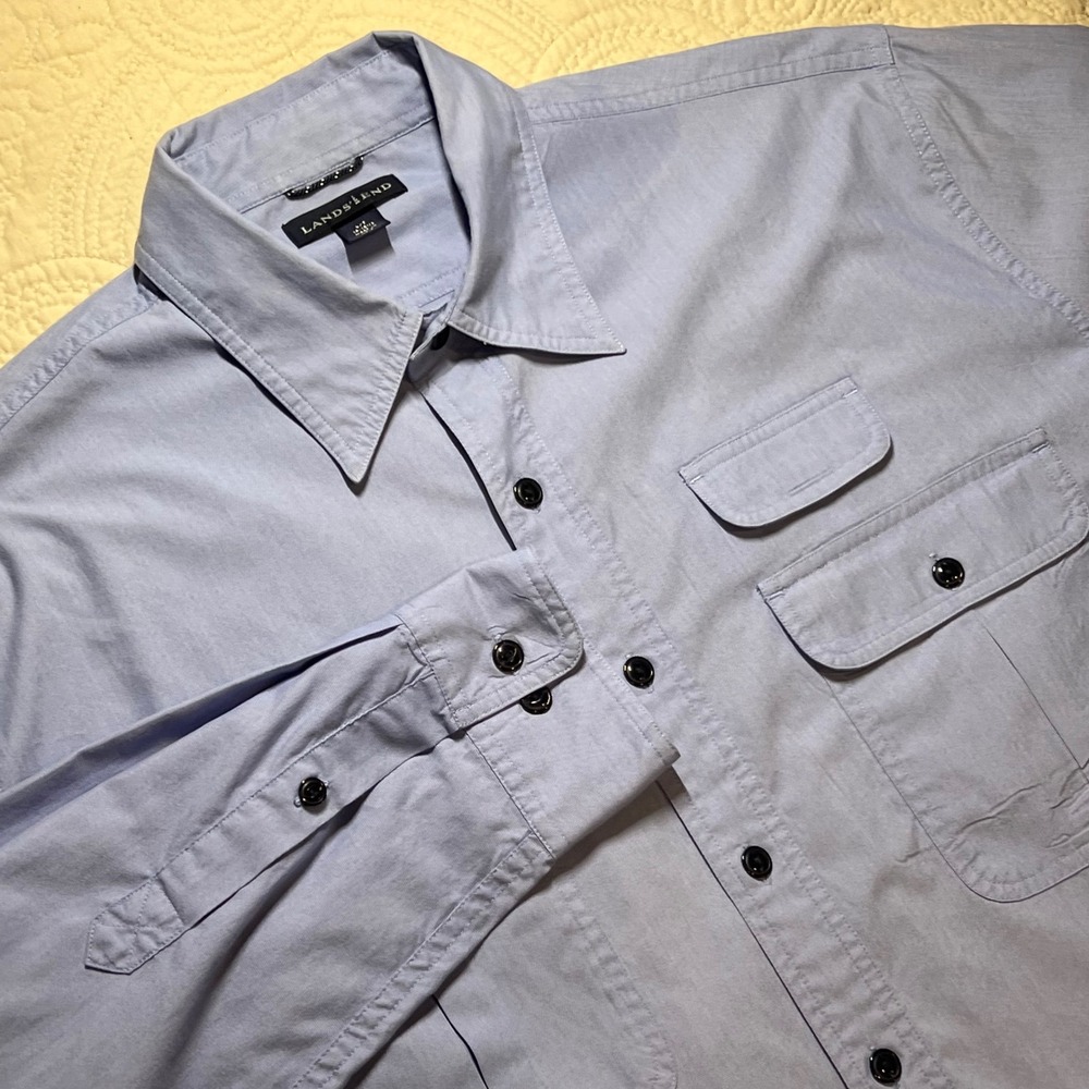 Lands End Mens Long Sleeve Button Down Shirt Light Blue Tall L *FLAW - Picture 1 of 10